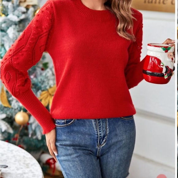 NWT Shein Solid Bishop Sleeve Sweater Red - Picture 1 of 3